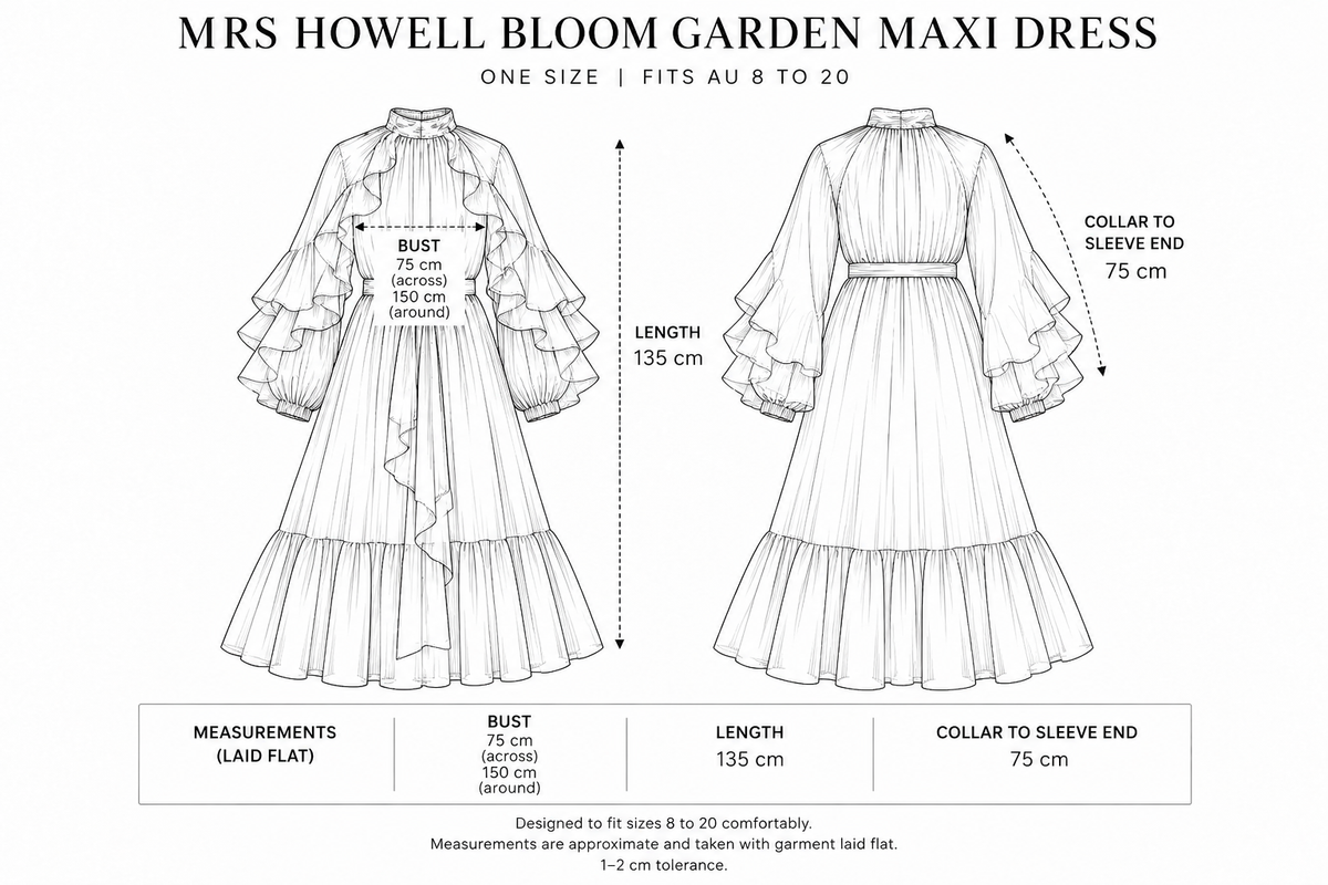 Mrs Howell Bloom Garden Maxi Dress Size Guide