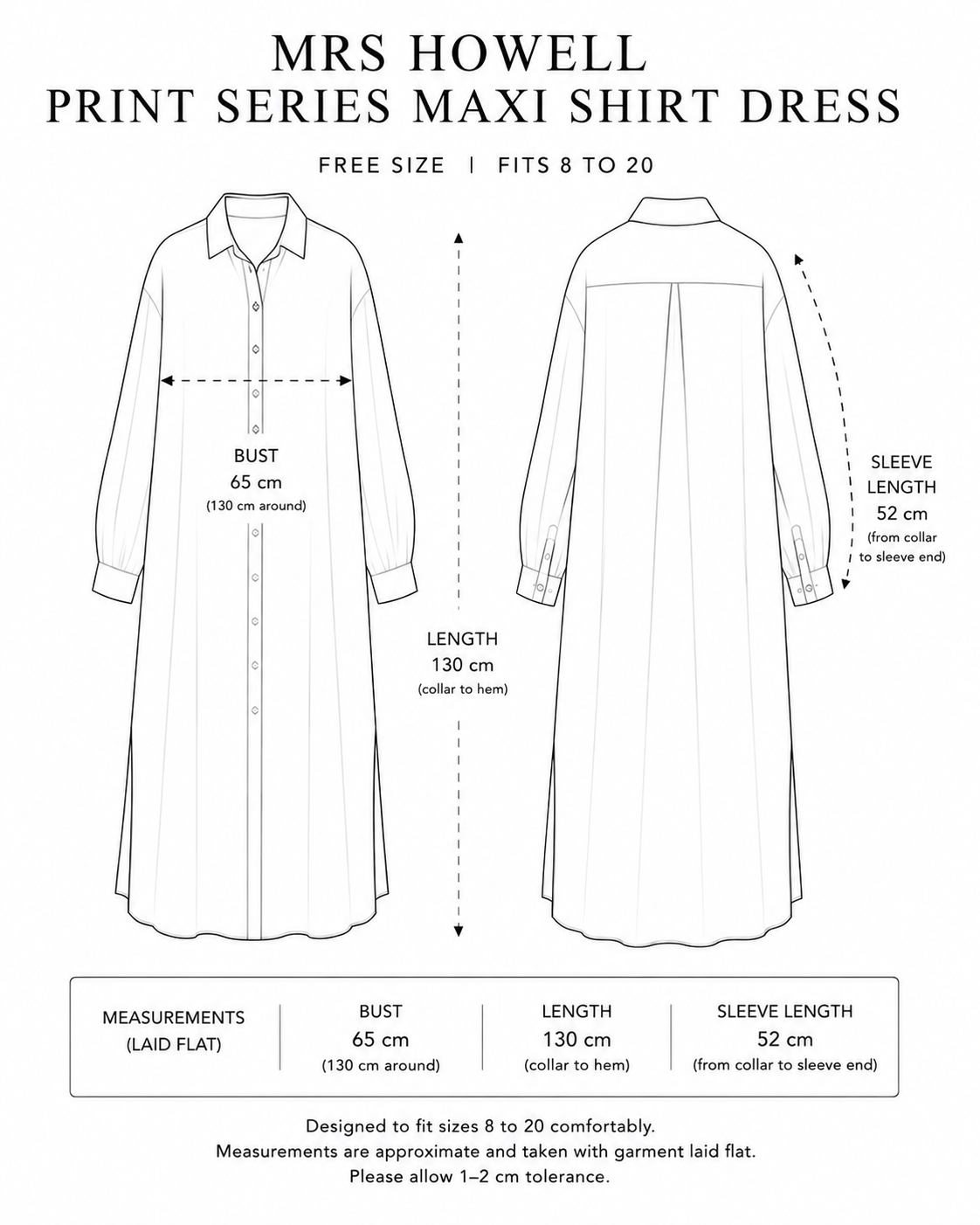 Mrs Howell Print Series Maxi Shirt Dress Size Guide