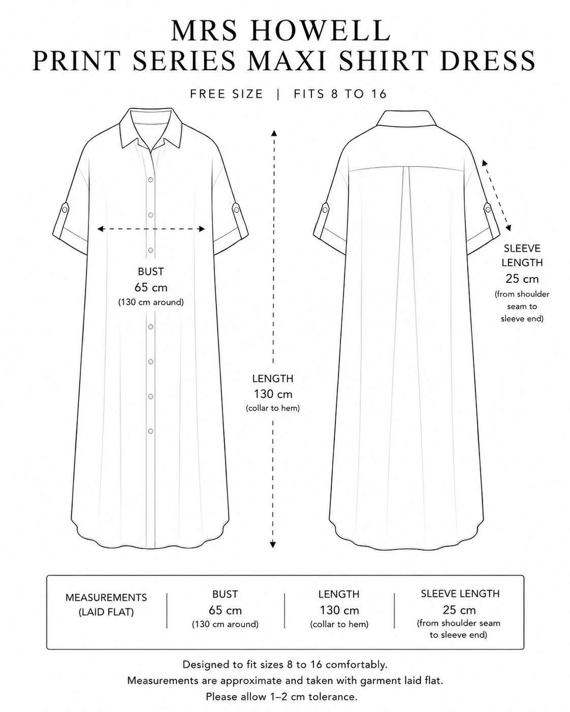 Mrs Howell Print Series Maxi Shirt Dress Size Guide