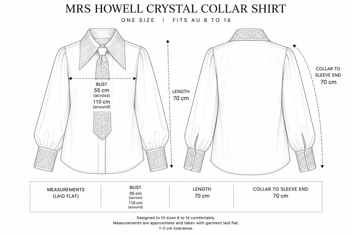 Mrs Howell Crystal Collar Shirt Size Guide
