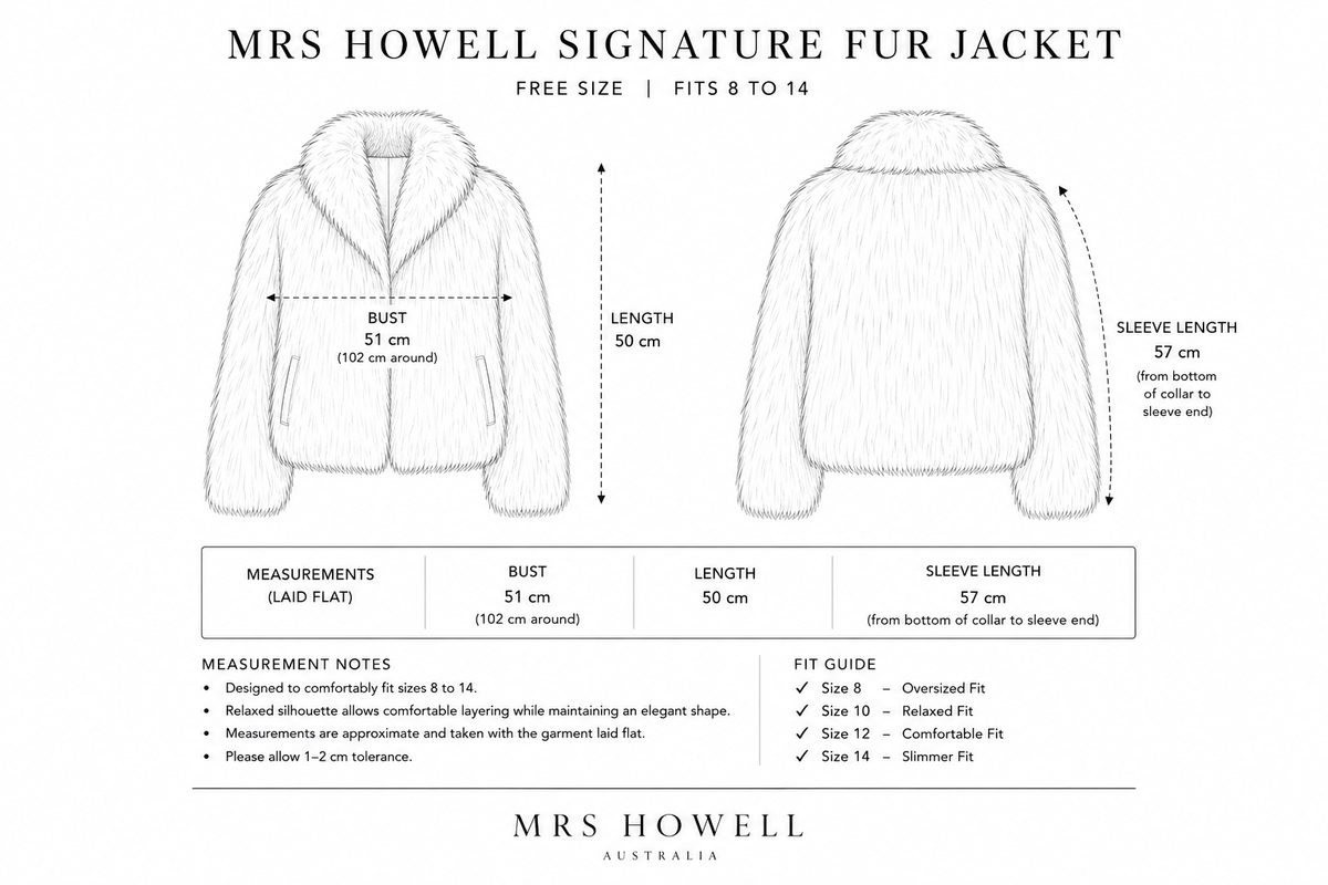 Mrs Howell Signature Fur jacket Size Guide