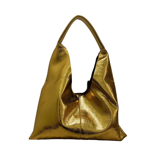 Metallic Leather Slouch Bag