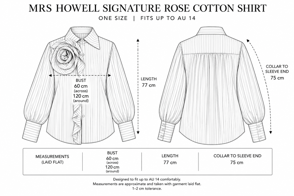 Mrs Howell Signature Rose Cotton Shirt Size Guide