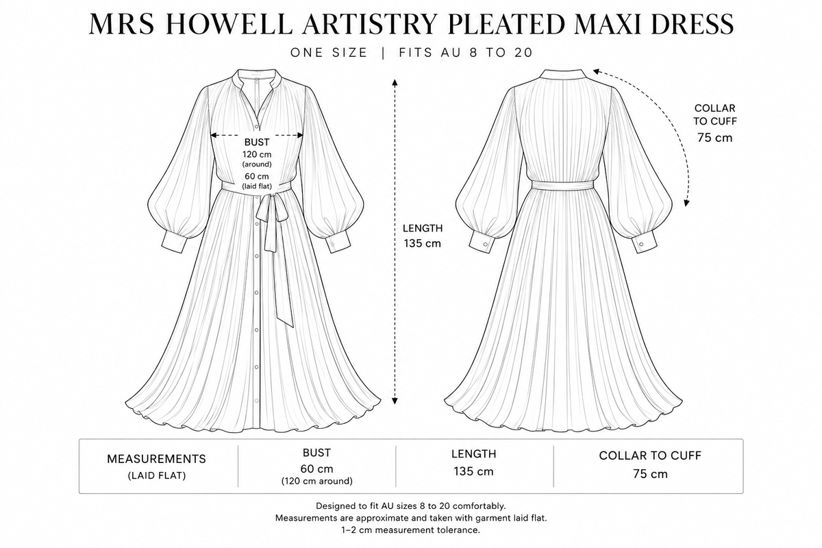 Mrs Howell Artistry Pleated Maxi Dress Size Guide
