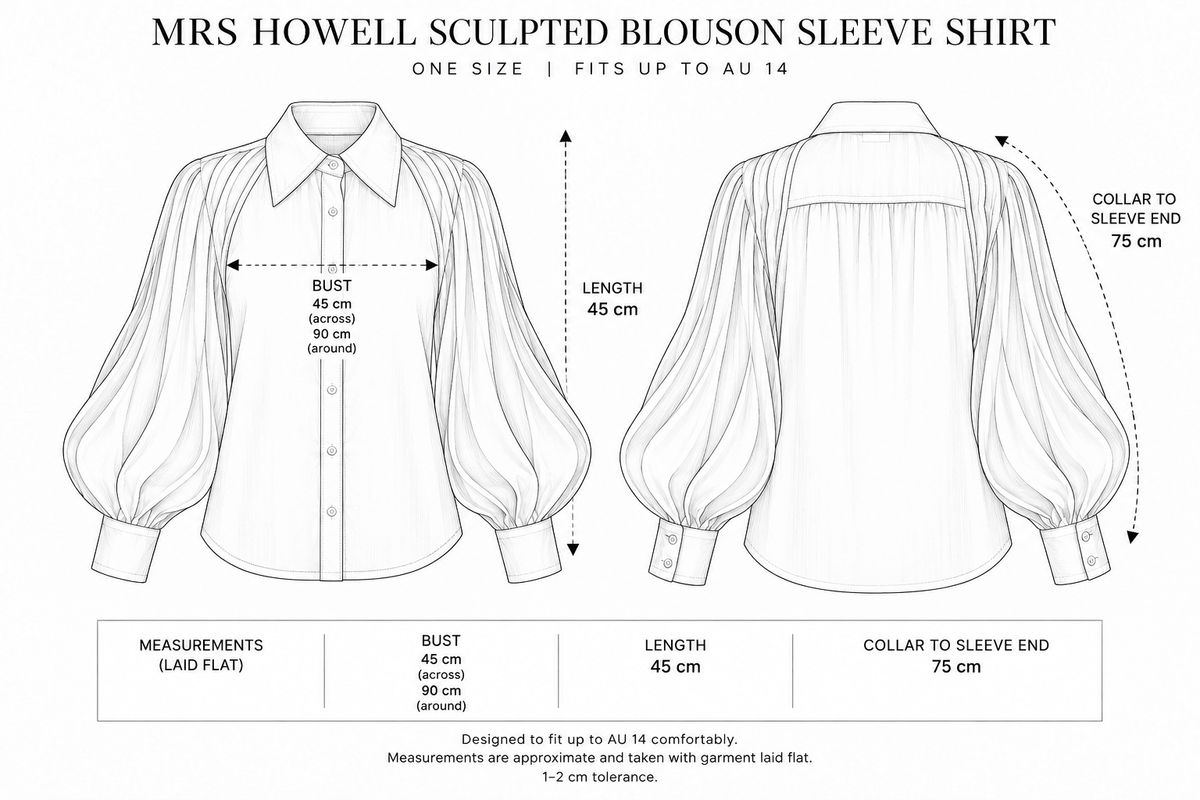 Mrs Howell Sculpted Blouson Sleeve Shirt Size Guide