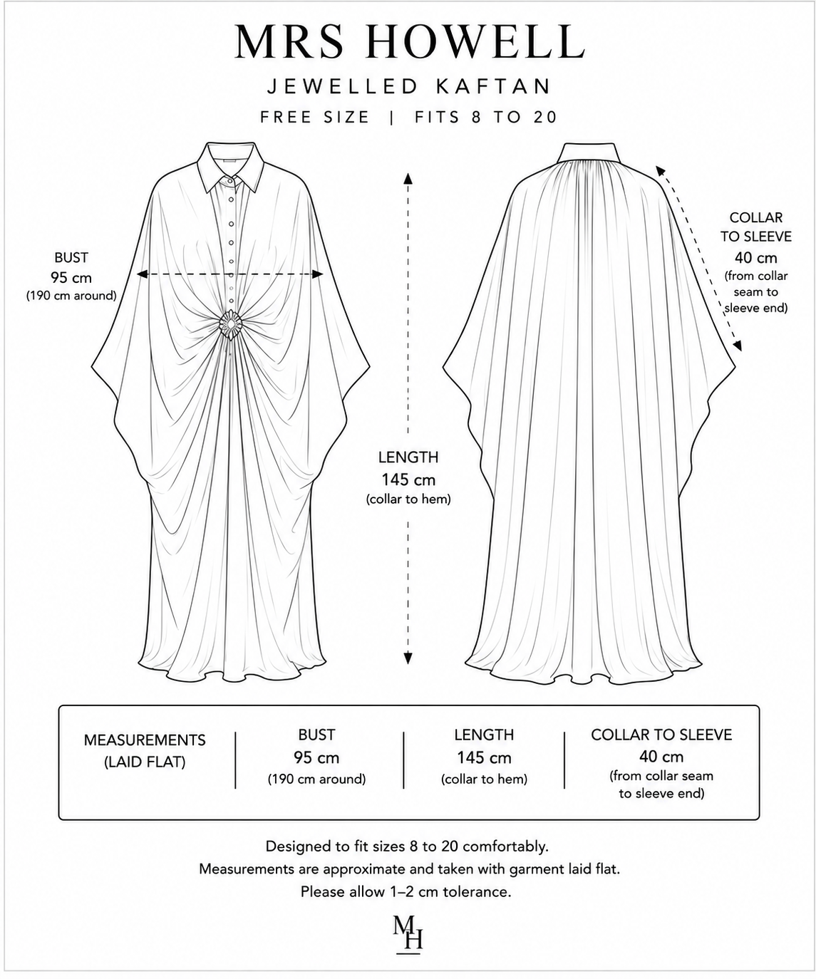 Mrs Howell Moroccan Silk Feel Kaftan Size Guide