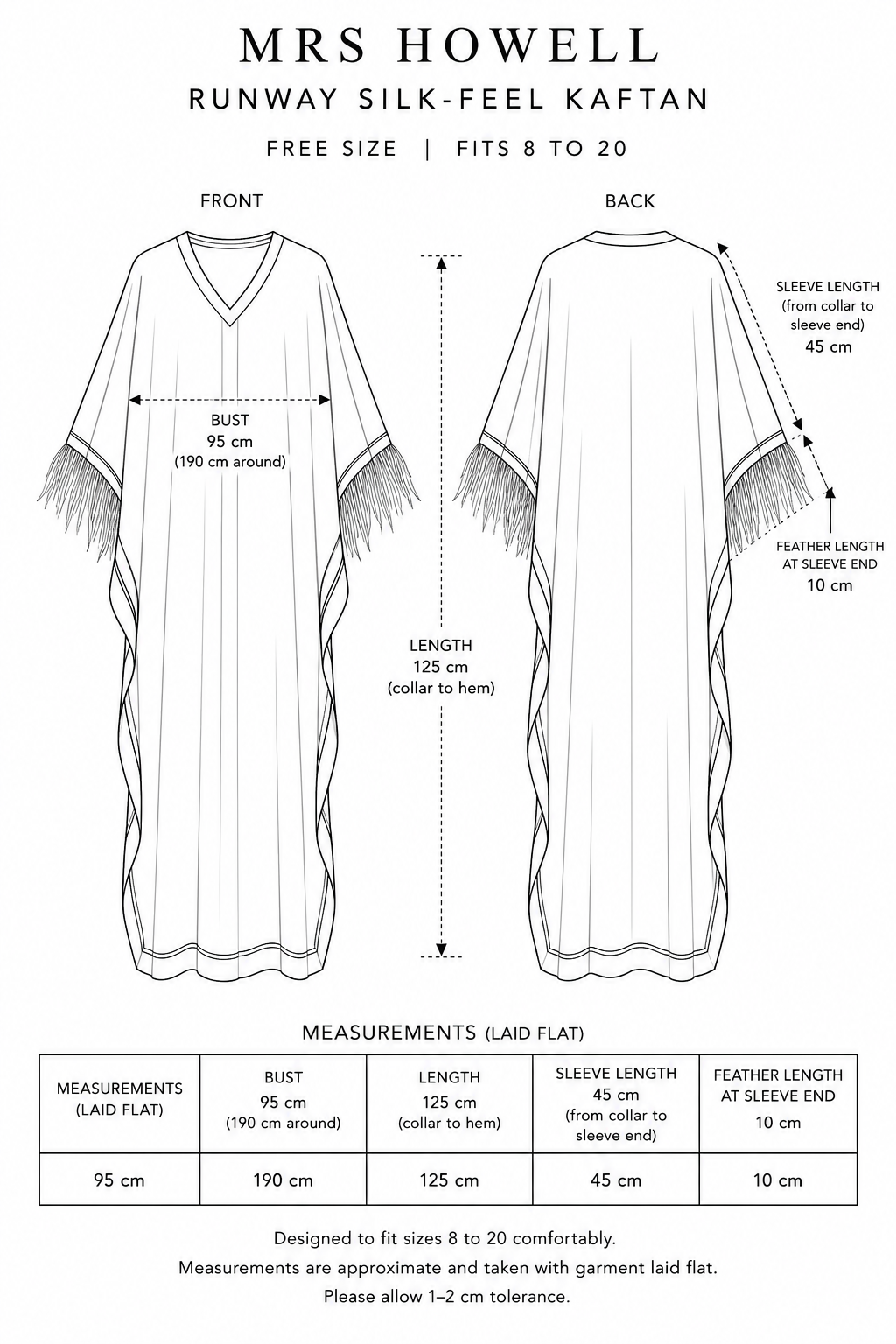 Mrs Howell Runway Silk-Feel Kaftan Size Guide