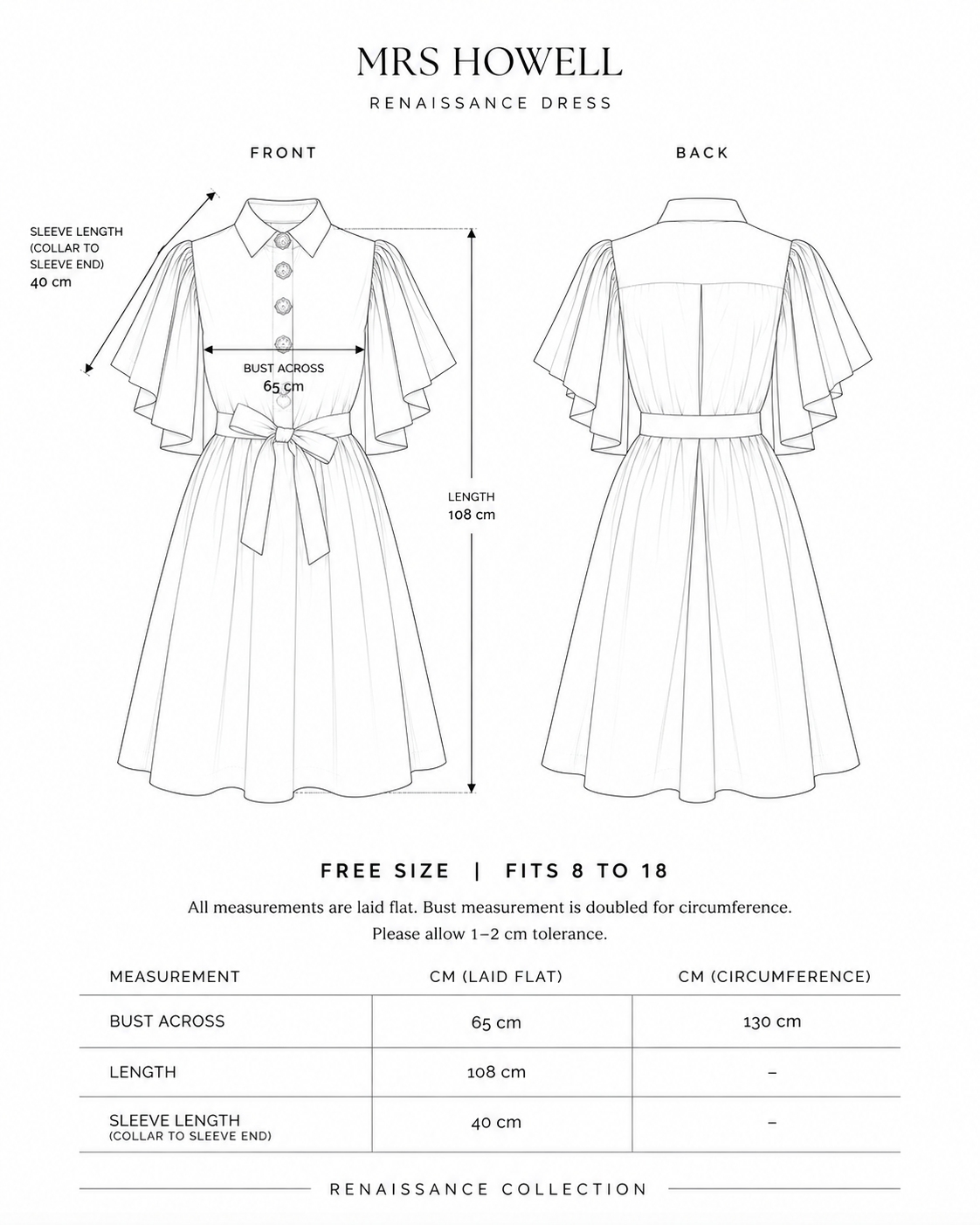 Mrs Howell Renaissance Dress Size Guide