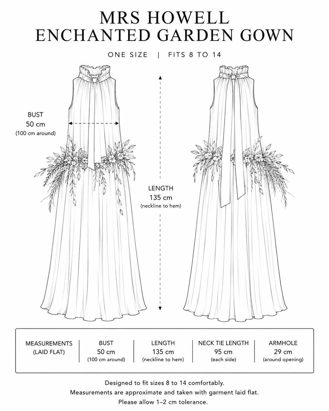 MRS HOWELL ENCHANTED GARDEN GOWN Size Guide