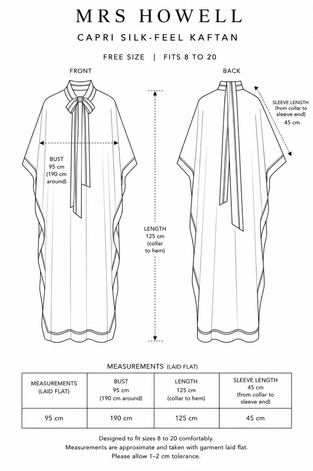 Mrs Howell Capri Silk-Feel Kaftan Size Guide