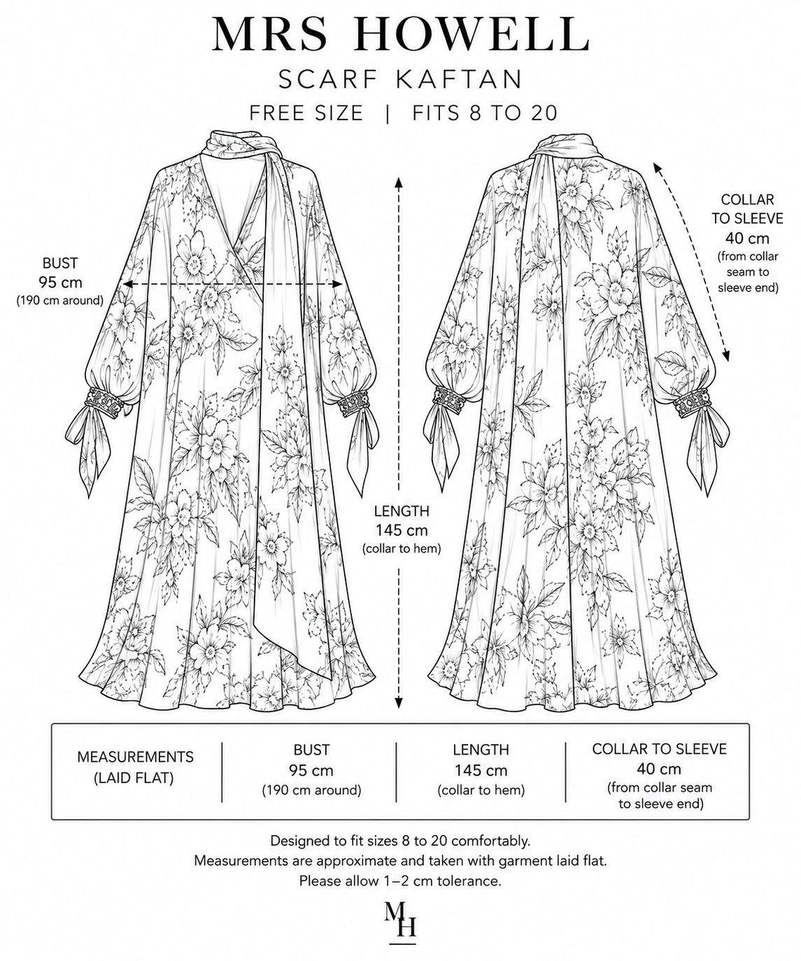 Mrs Howell Giardino Scarf Kaftan Size Guide