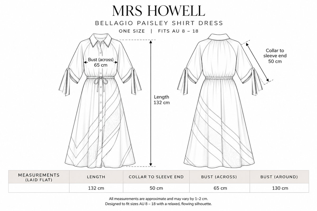 Mrs Howell Bellagio Paisley Shirt Dress Size Guide