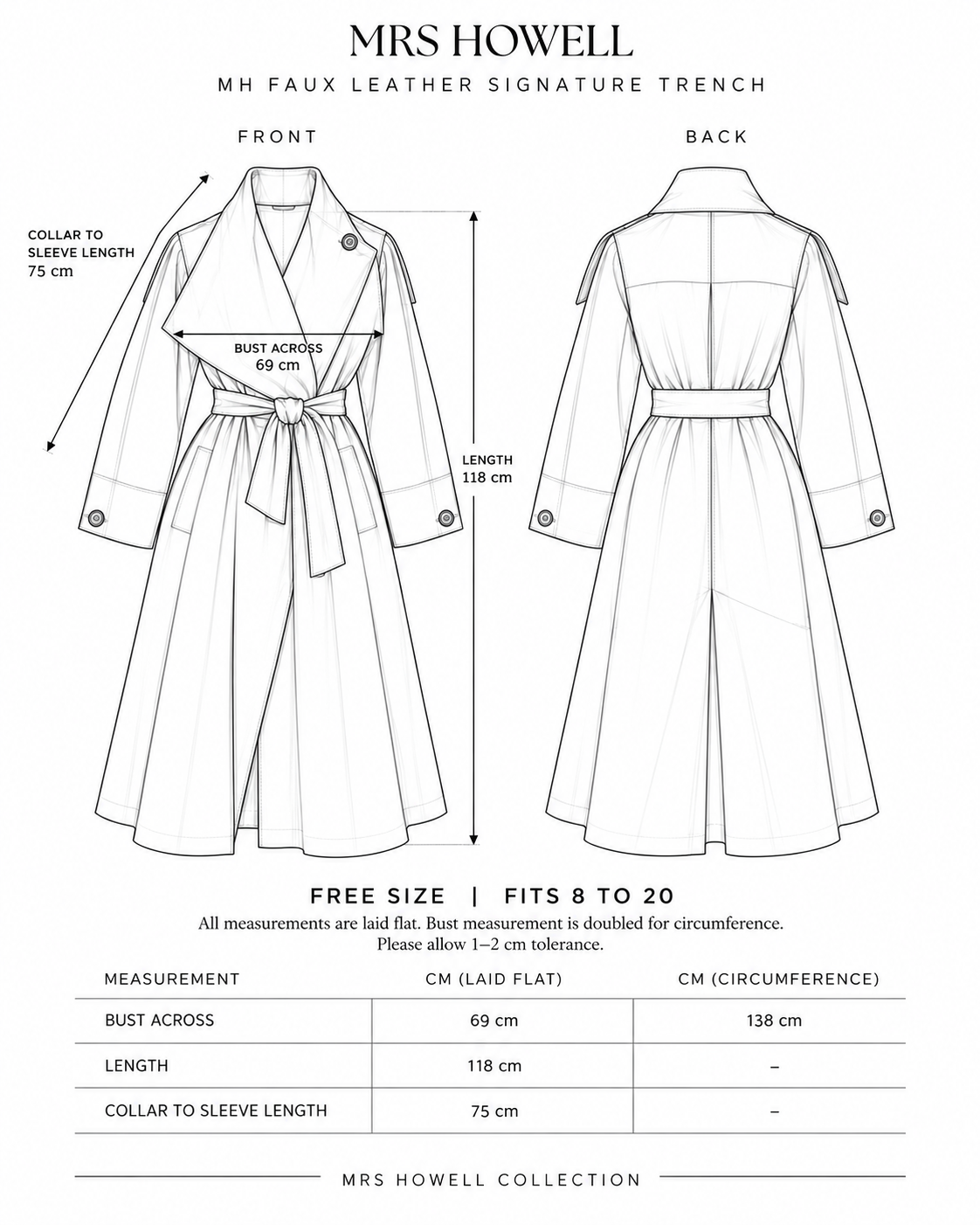 Mrs Howell Faux Leather Signature Trench Size Guide