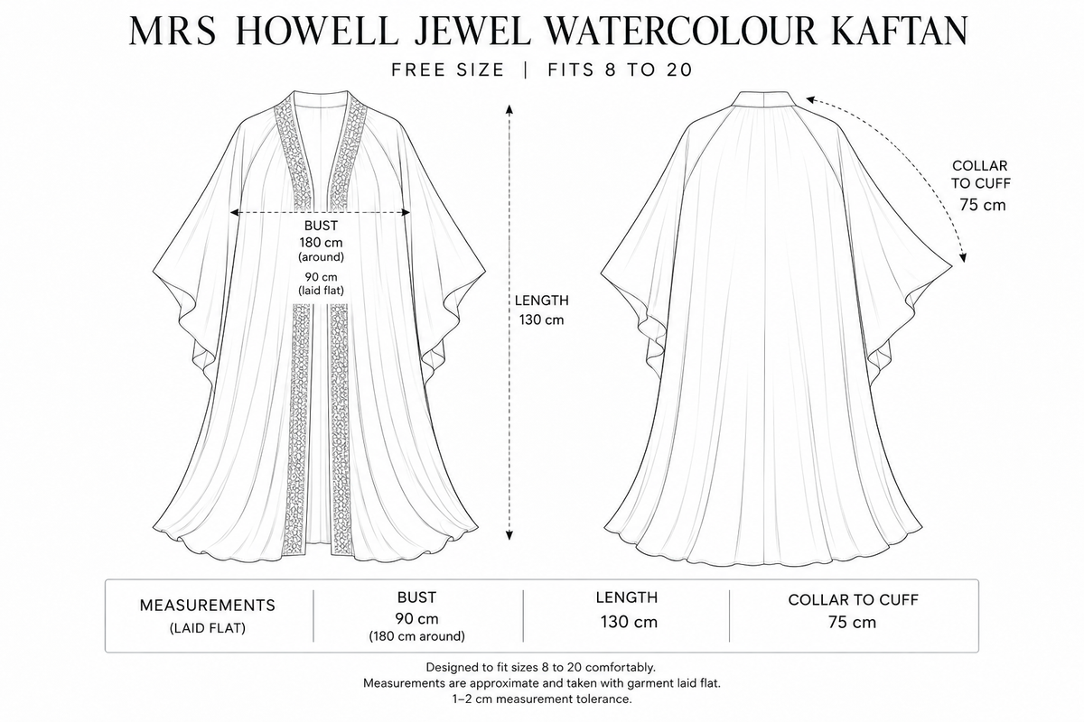 Mrs Howell Jewel Watercolour Kaftan Size Guide