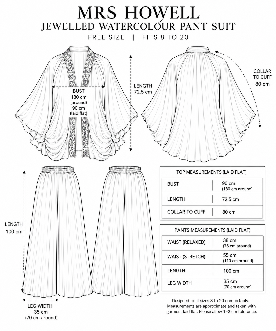 Mrs Howell Jewel Watercolour Pant Set Size Guide