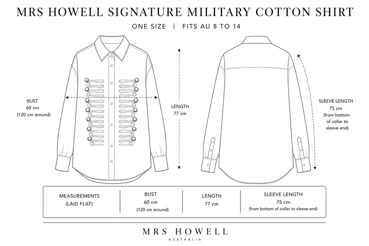 Mrs Howell Signature Military Cotton Shirt Size Guide